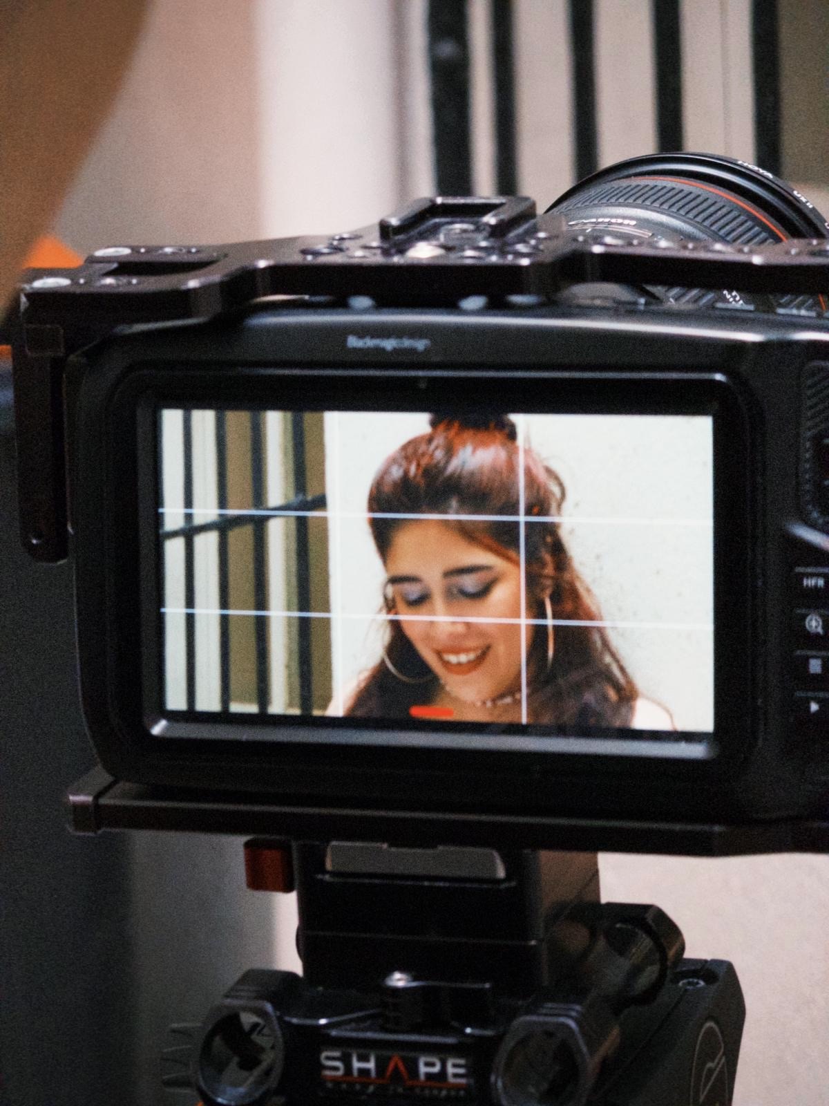 Camera monitor showing actress